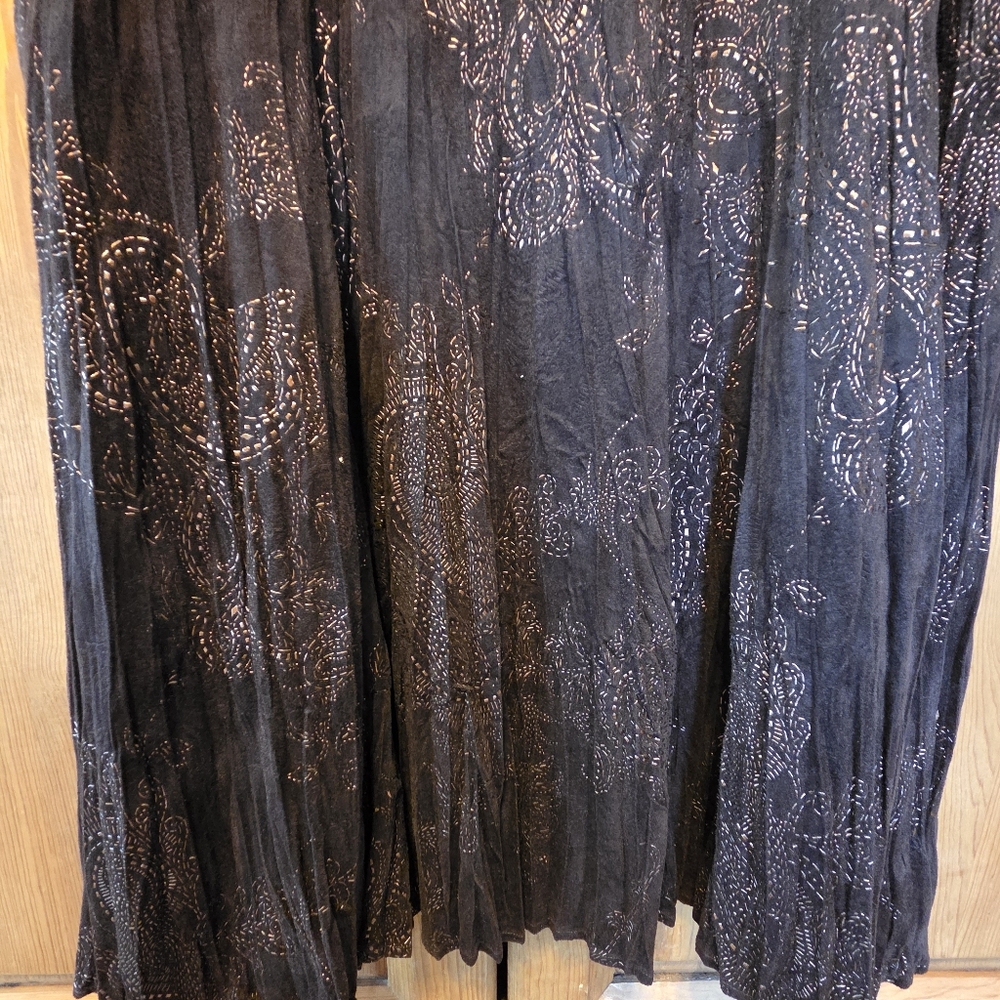 Reba Womens Maxi Lined Skirt Flowy Gypsy Boho Cowgirl Brown Copper Accents Sz 12 - Picture 3 of 10